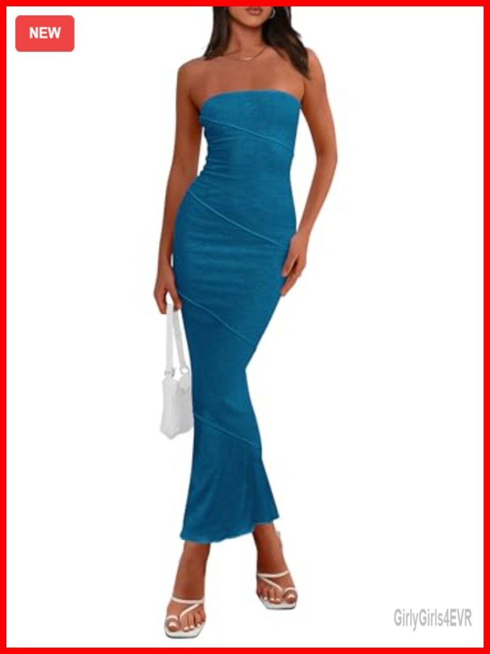 Ribbed Maxi Bodycon Dress Strapless Tube Y2K Long Dress